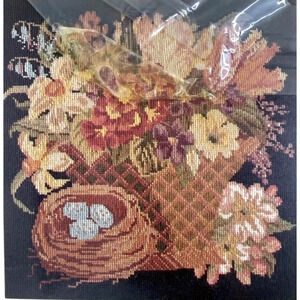 Elizabeth Bradley Needlepoint Kit Spring Wreath Victorian Flowers Black 16" NEW